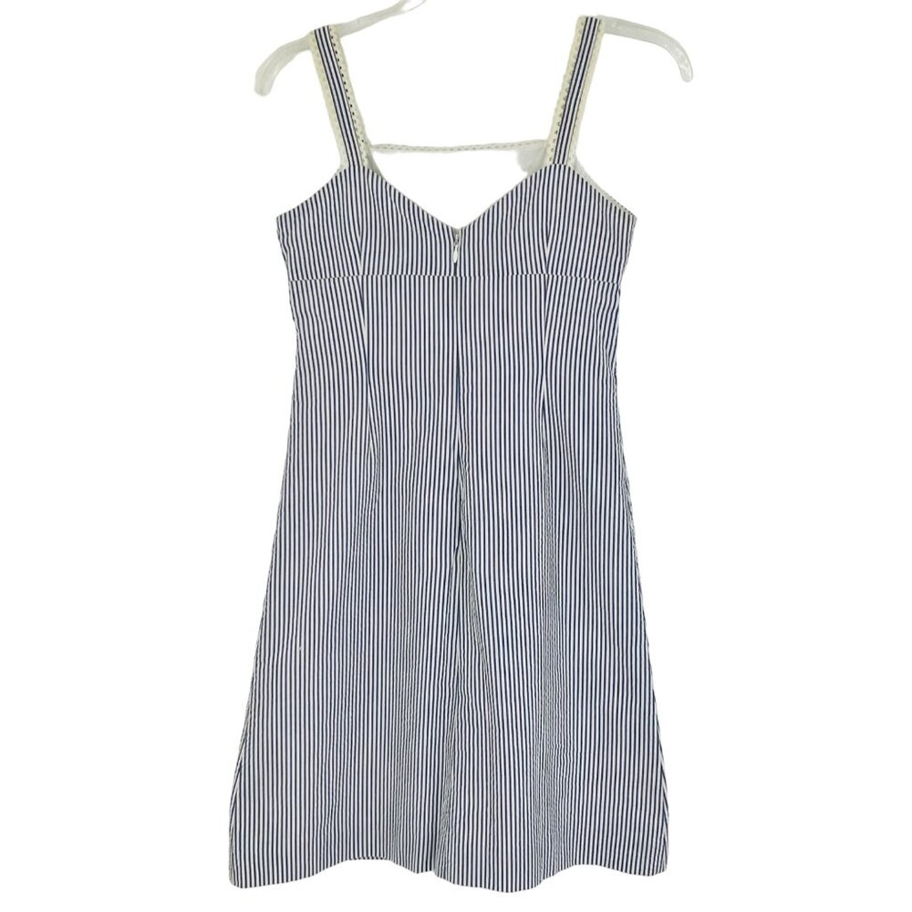 NWT Vintage 90s Petite Sophisticate Lace Trim Blue & White Striped Cotton Dress - Picture 8 of 13